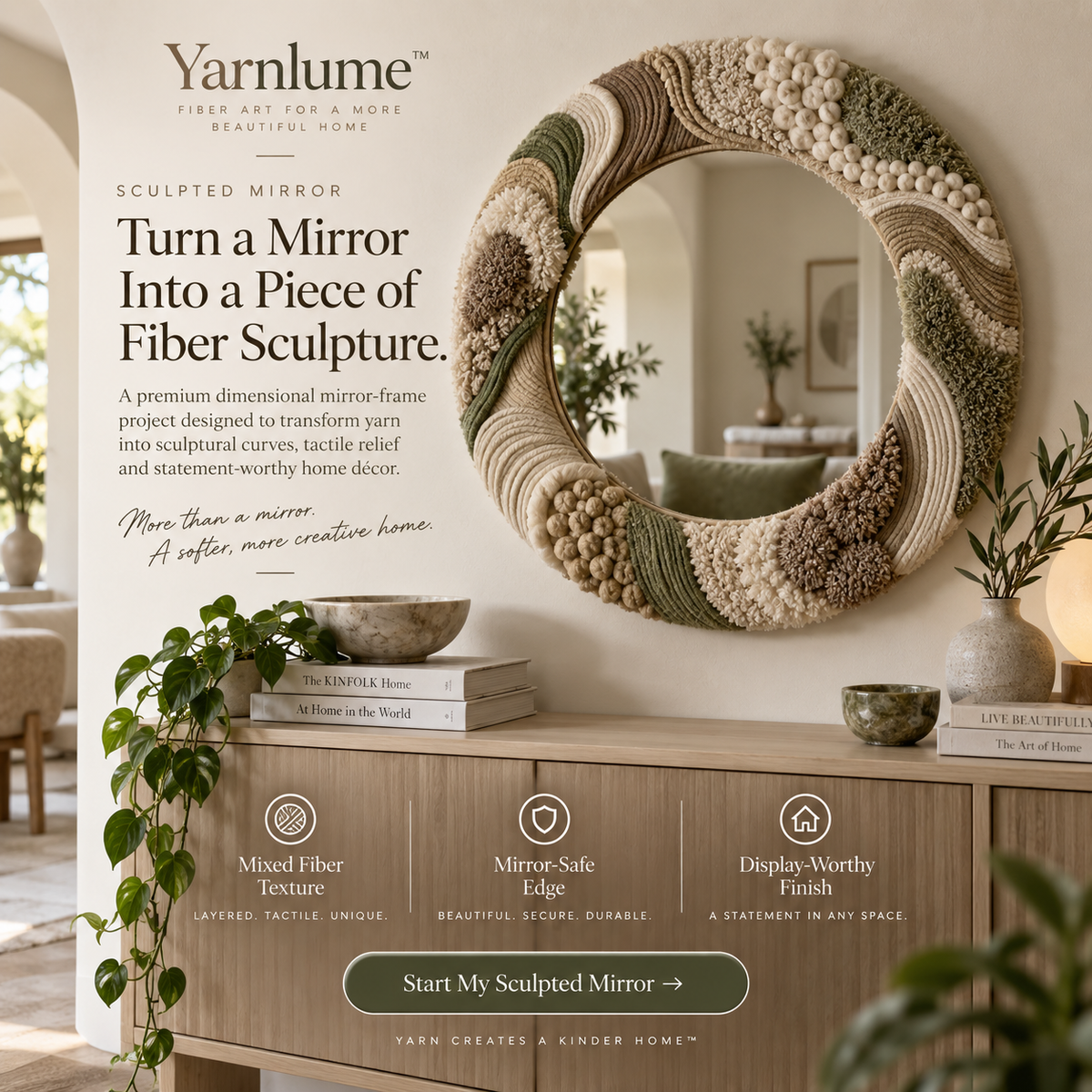 Yarnlume™ Sculpted Mirror  Turn a Mirror Into a Piece of Fiber Sculpture.
