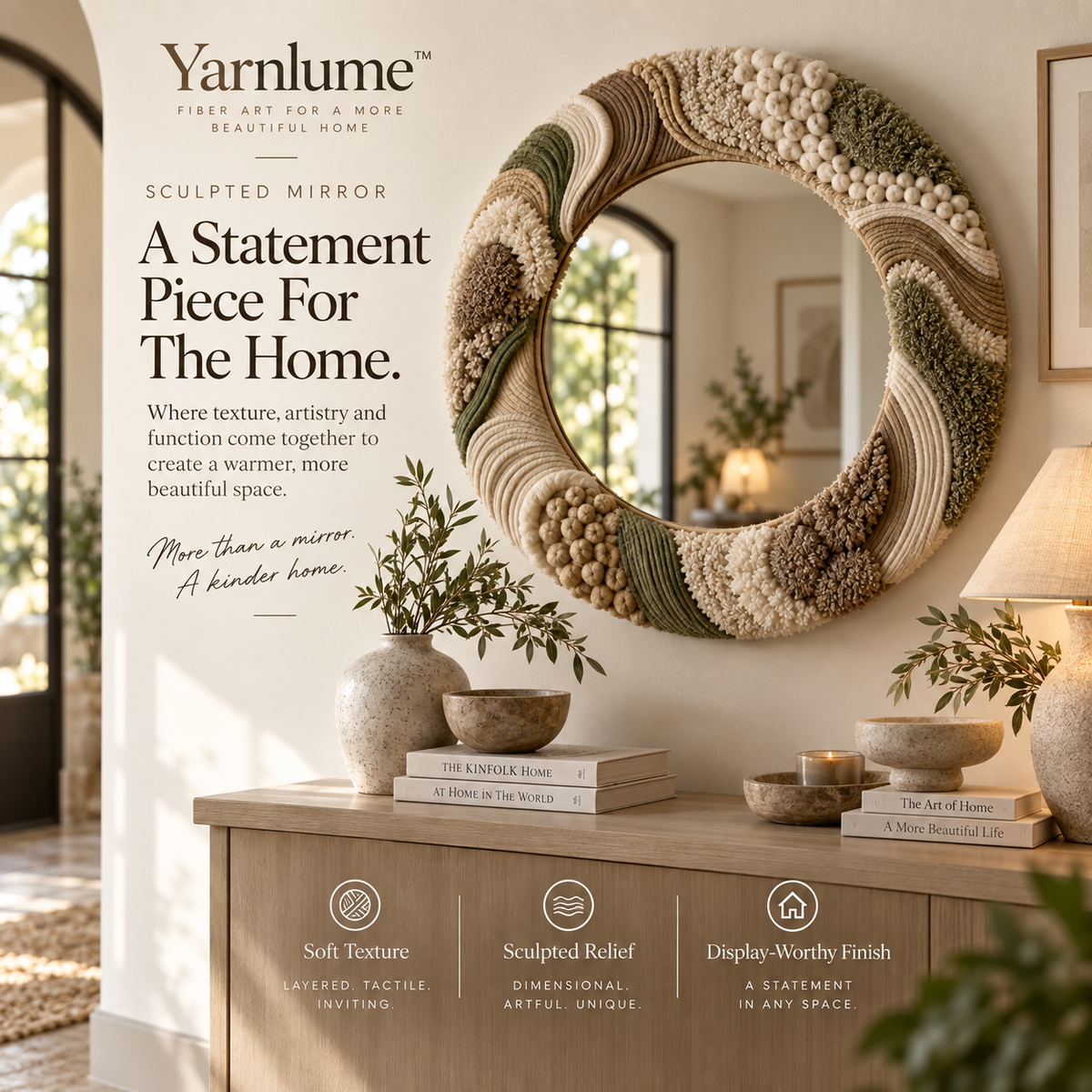 Yarnlume™ Sculpted Mirror  Turn a Mirror Into a Piece of Fiber Sculpture.