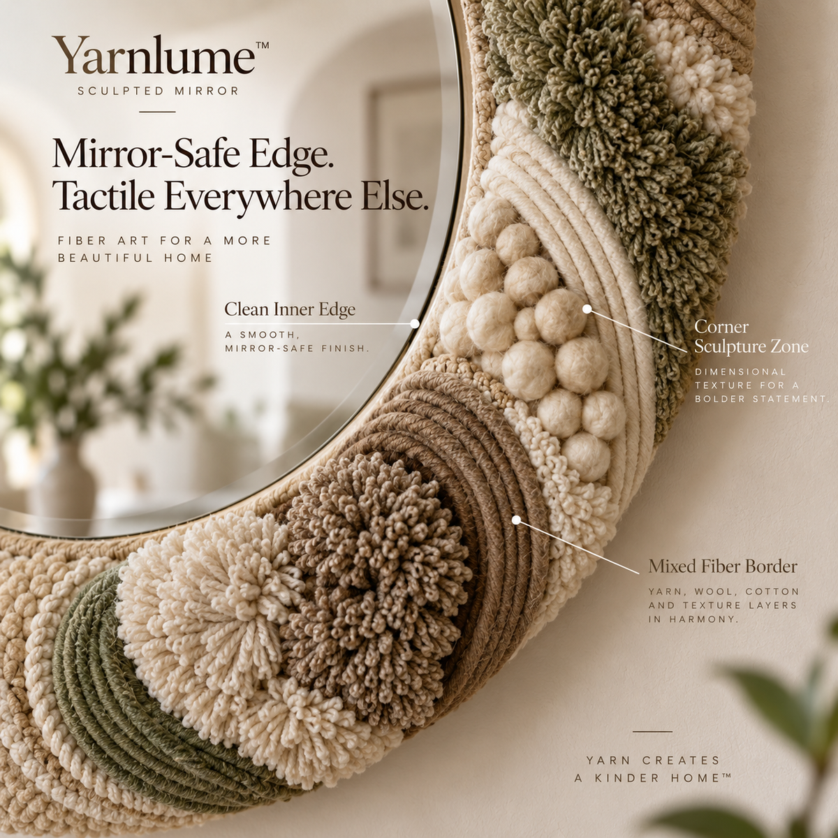 Yarnlume™ Sculpted Mirror  Turn a Mirror Into a Piece of Fiber Sculpture.
