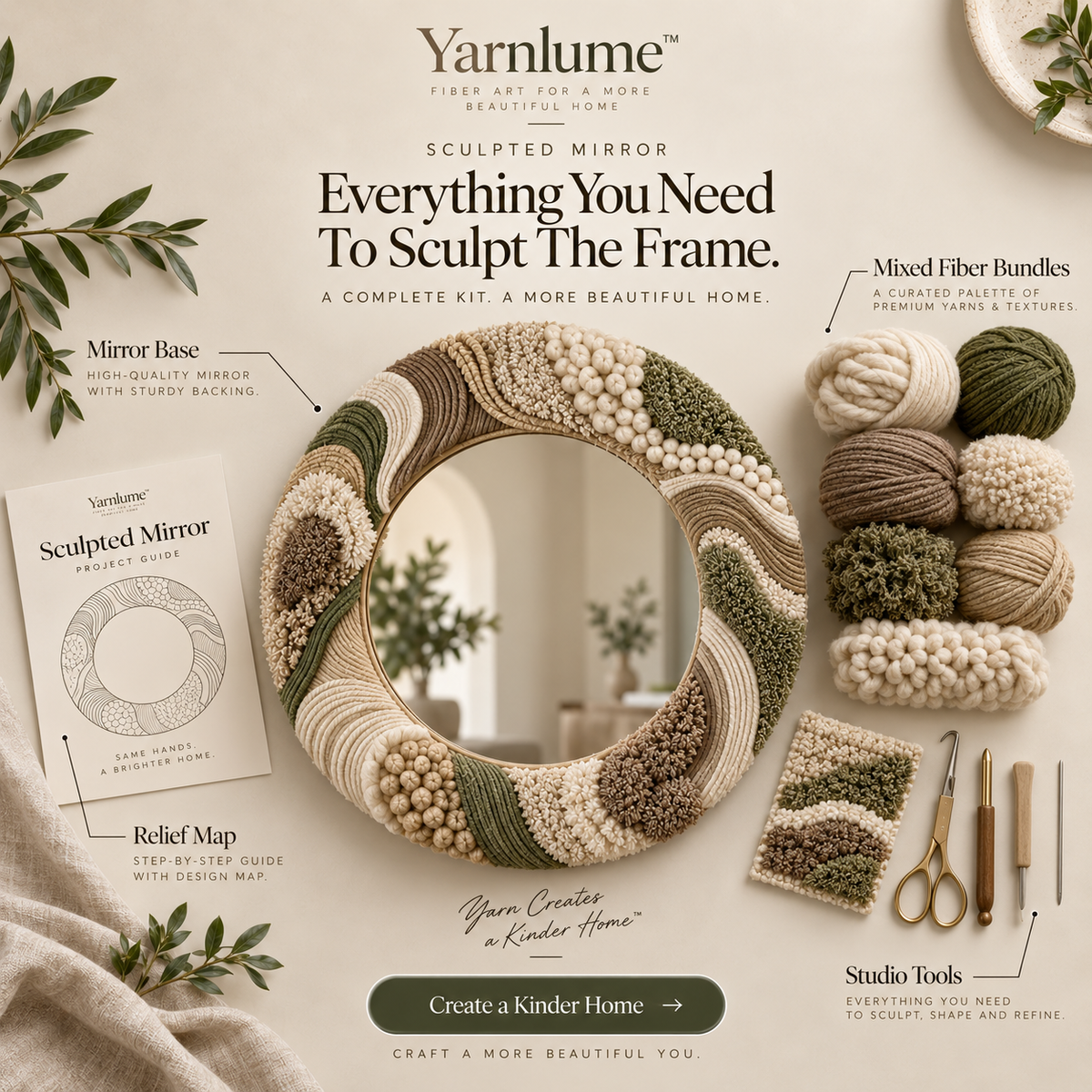 Yarnlume™ Sculpted Mirror  Turn a Mirror Into a Piece of Fiber Sculpture.