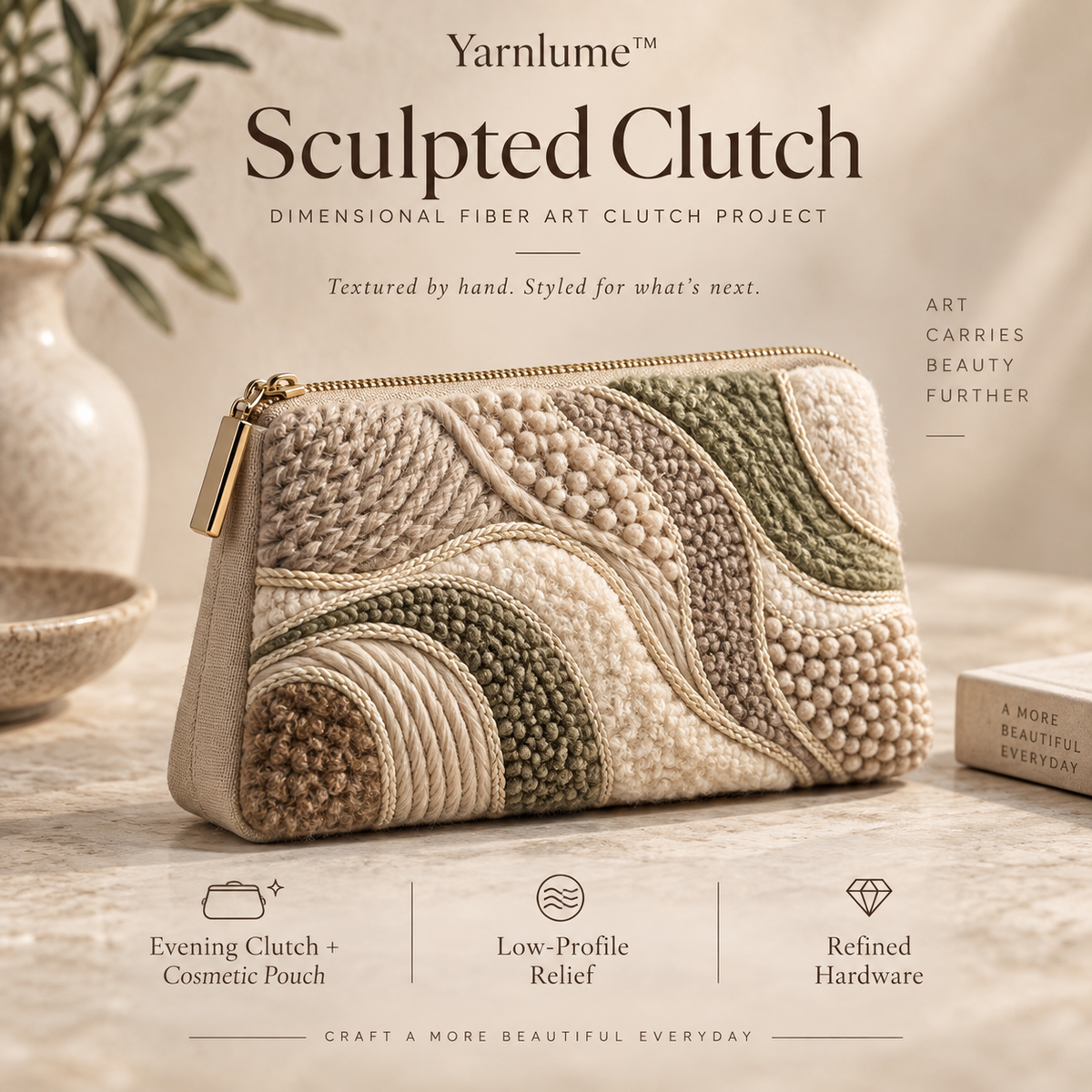 Yarnlume™ Sculpted Clutch  Small in Size. Rich in Texture. Made to Go Out With You.