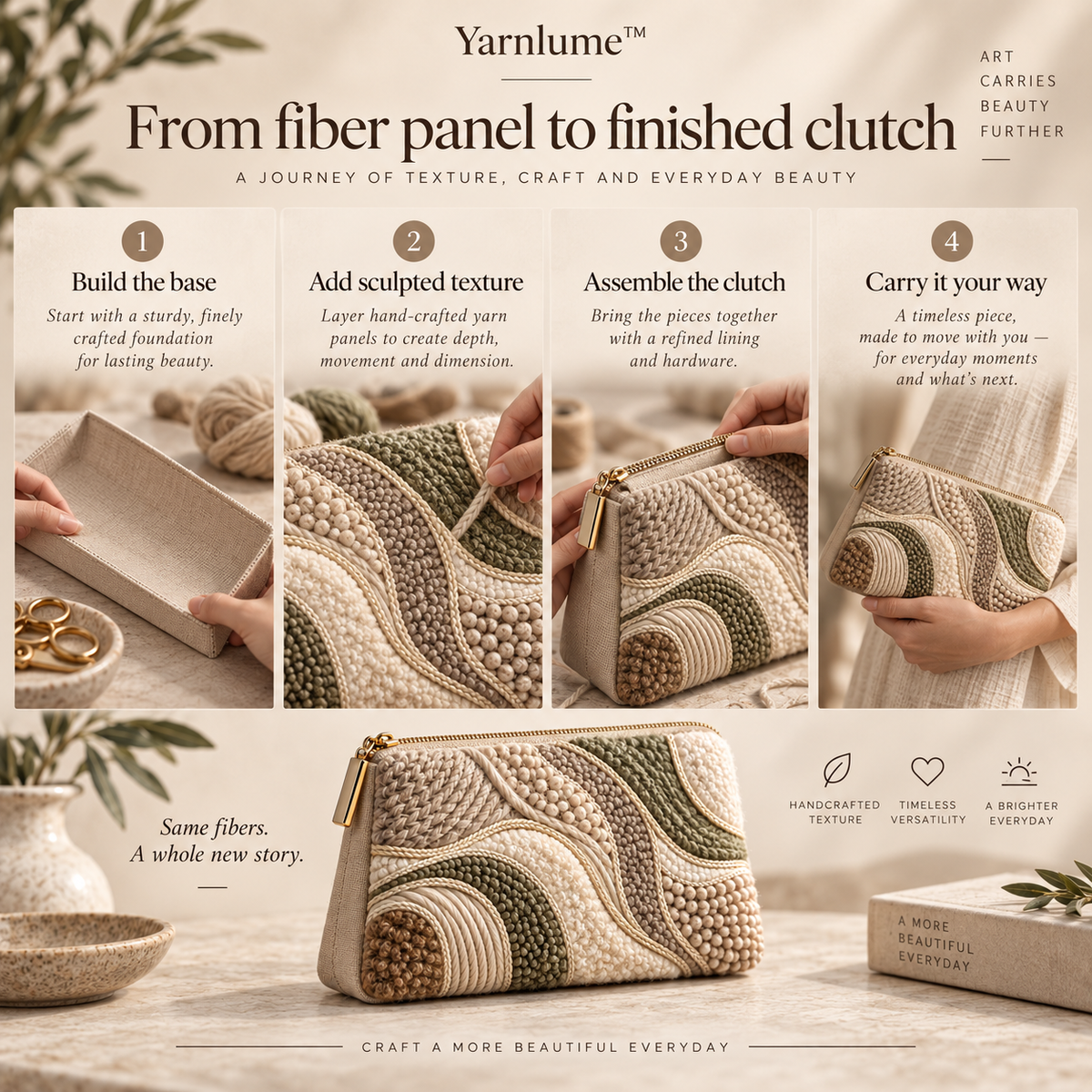 Yarnlume™ Sculpted Clutch  Small in Size. Rich in Texture. Made to Go Out With You.